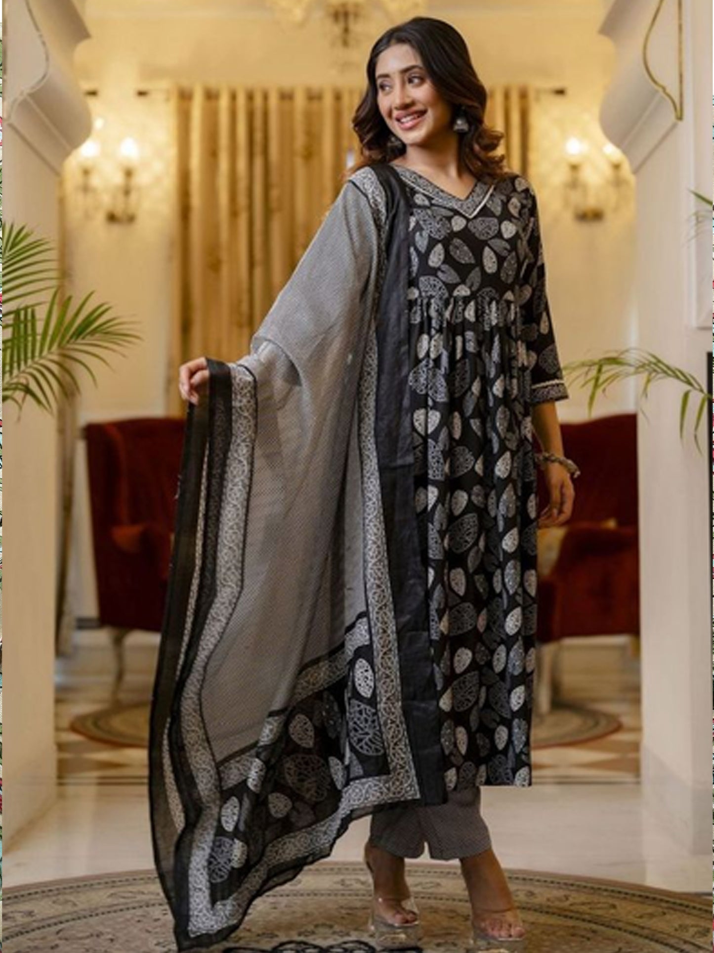 Women's Rayon Blend Printed Kurta with Pants & Dupatta- 3pc set, TK085