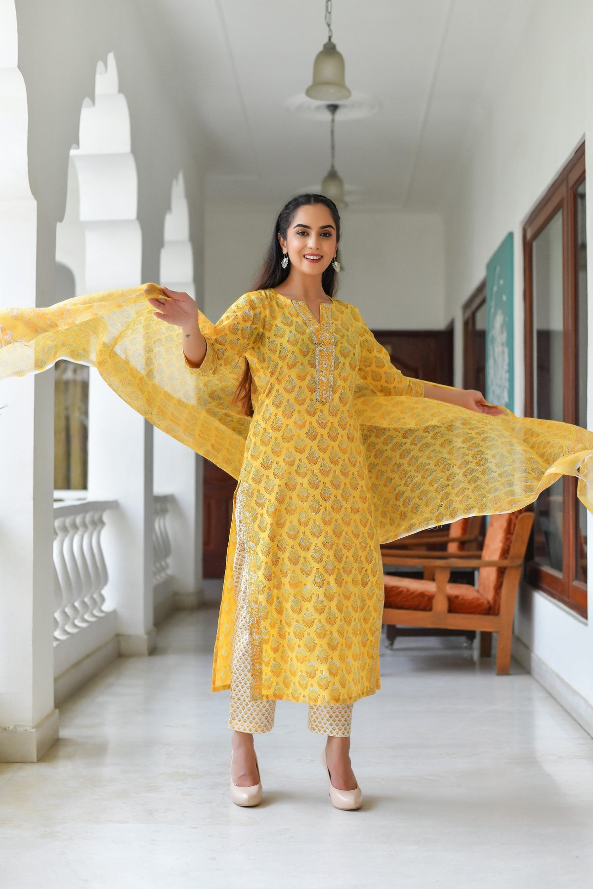 Women's Rayon Blend Printed Kurta with Pants & Dupatta- 3pc set, TK017