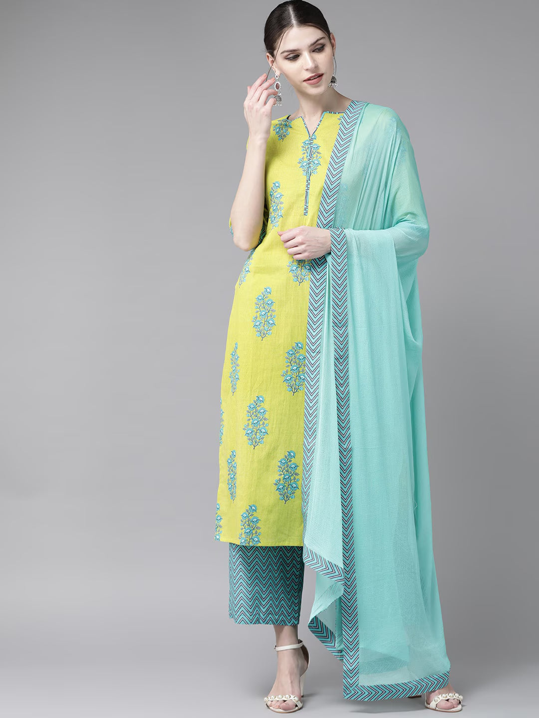 Women's Rayon Blend Printed Kurta with Pants & Dupatta- 3pc set, TK083