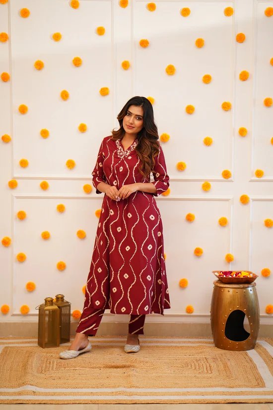 Heavy Rayon Co-ord set with Hand Adda work on yoke, 2pc, TK143-146