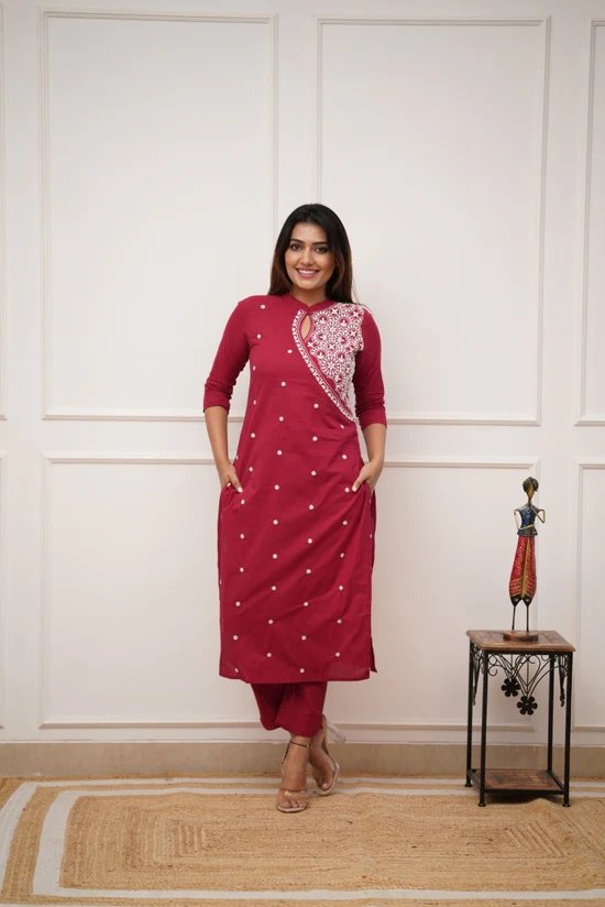 Designer White thread Embroidered Cotton Co-ord set, 2pc, TK-137, TK140, TK161