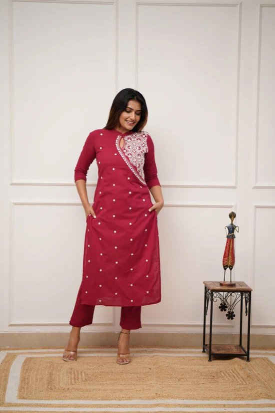 Designer White thread Embroidered Cotton Co-ord set, 2pc, TK-137, TK140, TK161