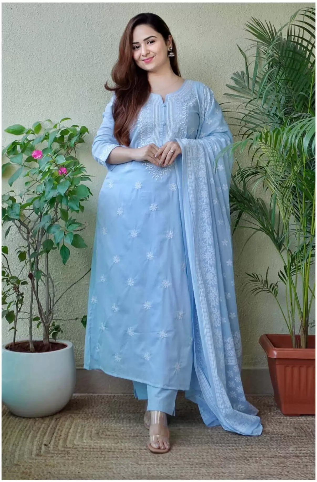 Floral Embroidered Viscose suit set with dupatta, 3pc, TK174-177