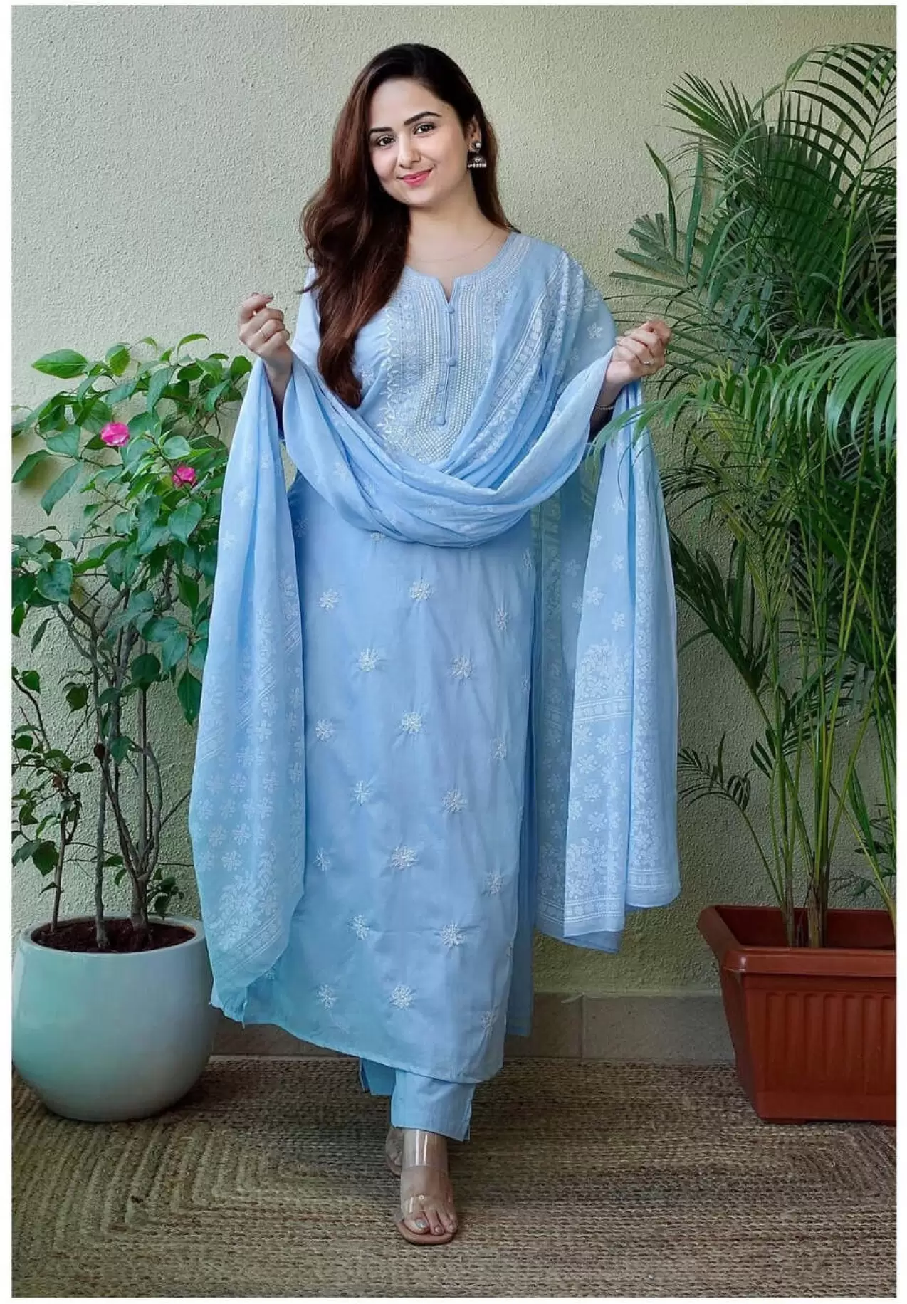 Floral Embroidered Viscose suit set with dupatta, 3pc, TK174-177