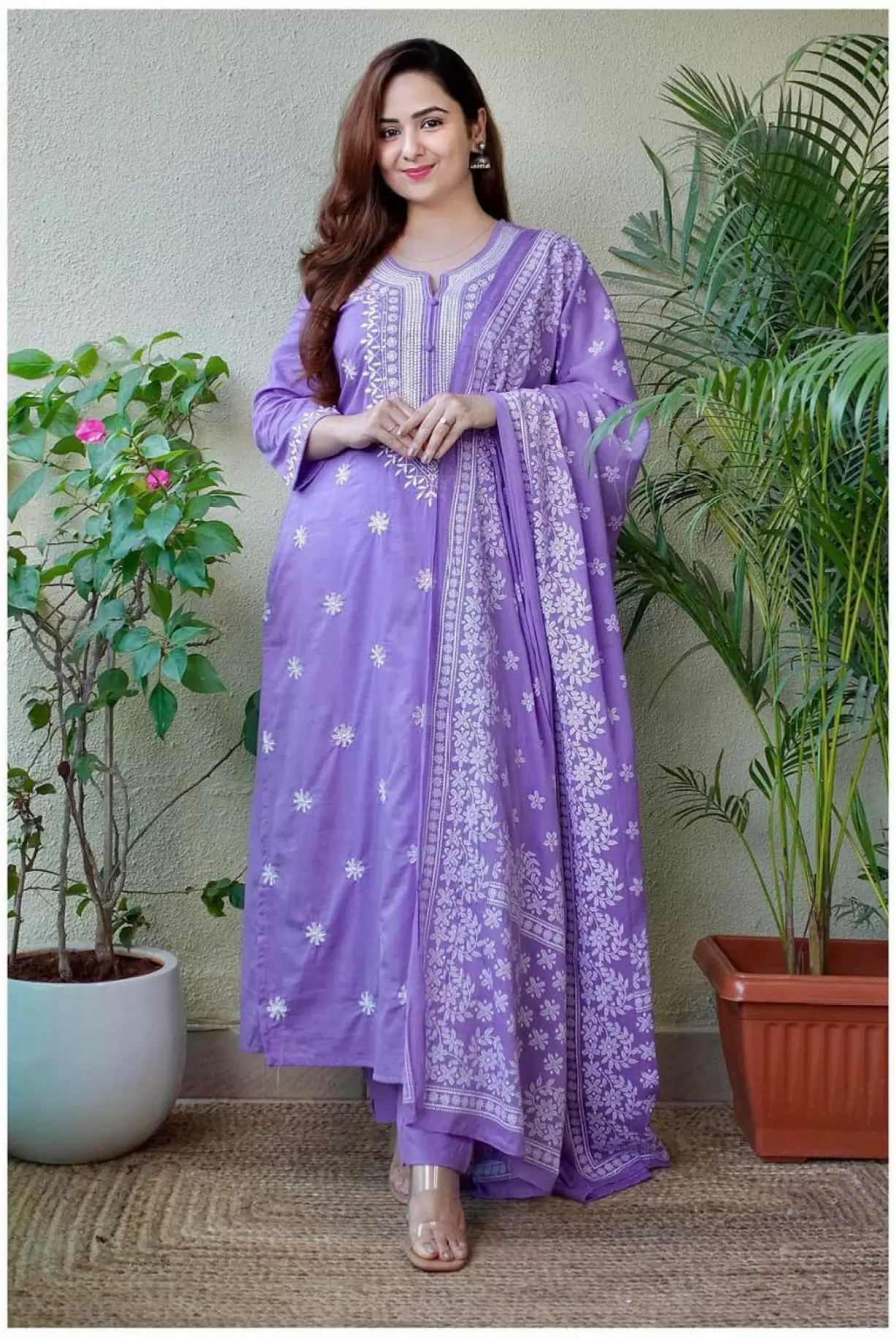 Floral Embroidered Viscose suit set with dupatta, 3pc, TK174-177