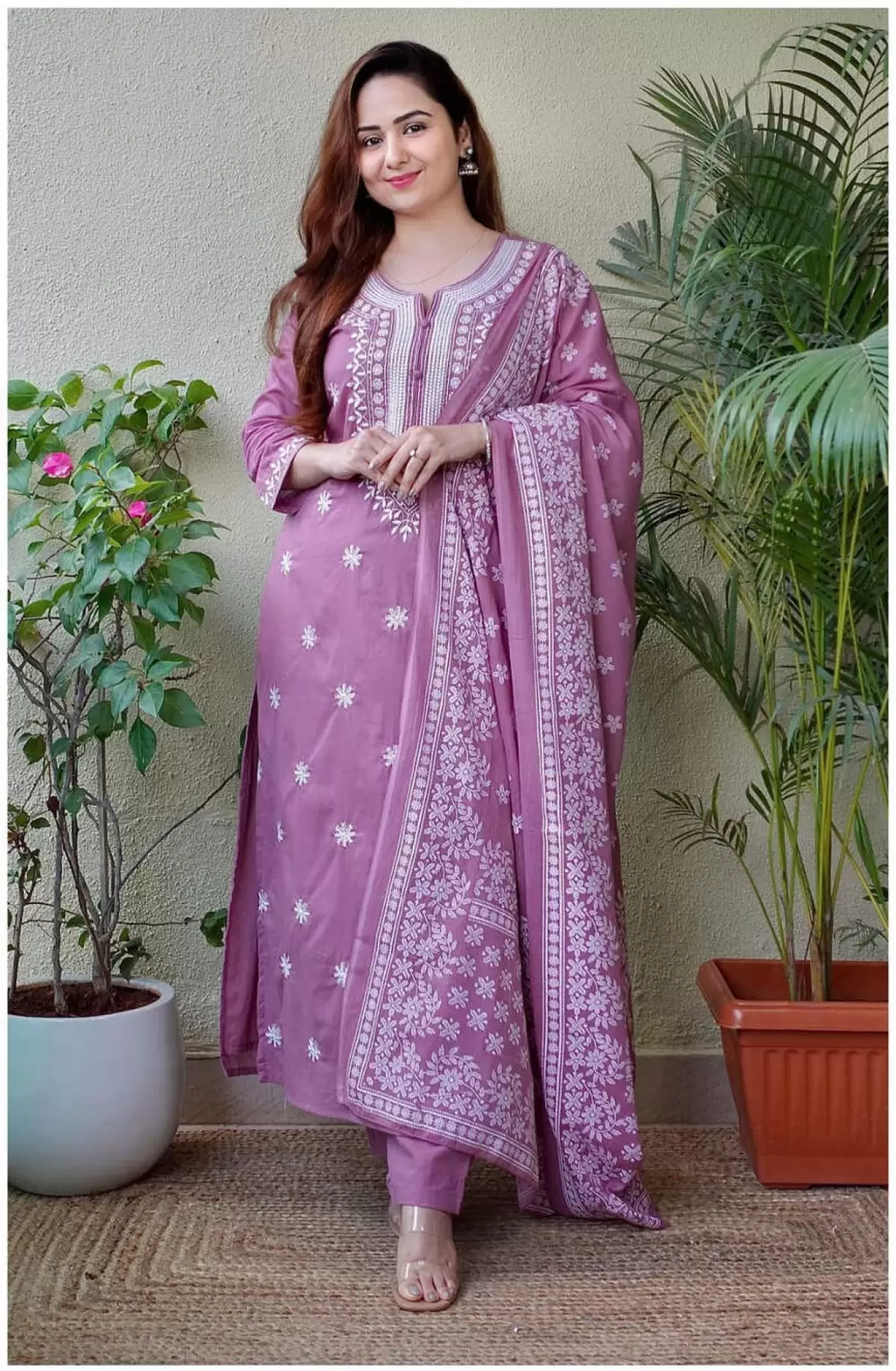 Floral Embroidered Viscose suit set with dupatta, 3pc, TK174-177