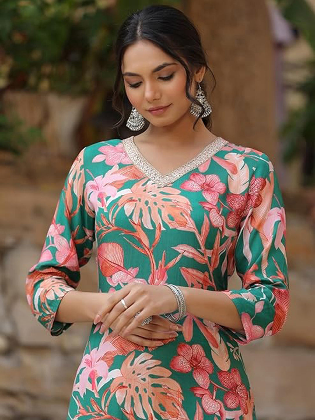 Green & Pink printed Co-ord set, 2pc, TK195