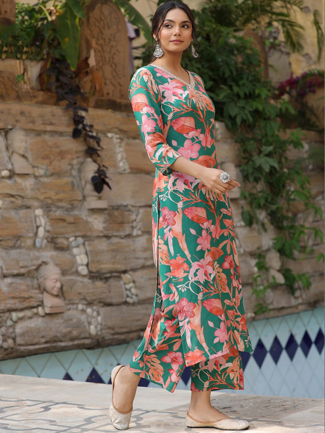 Green & Pink printed Co-ord set, 2pc, TK195