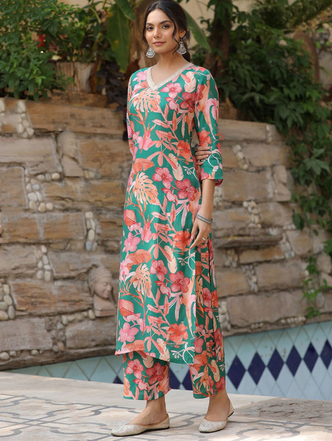 Green & Pink printed Co-ord set, 2pc, TK195