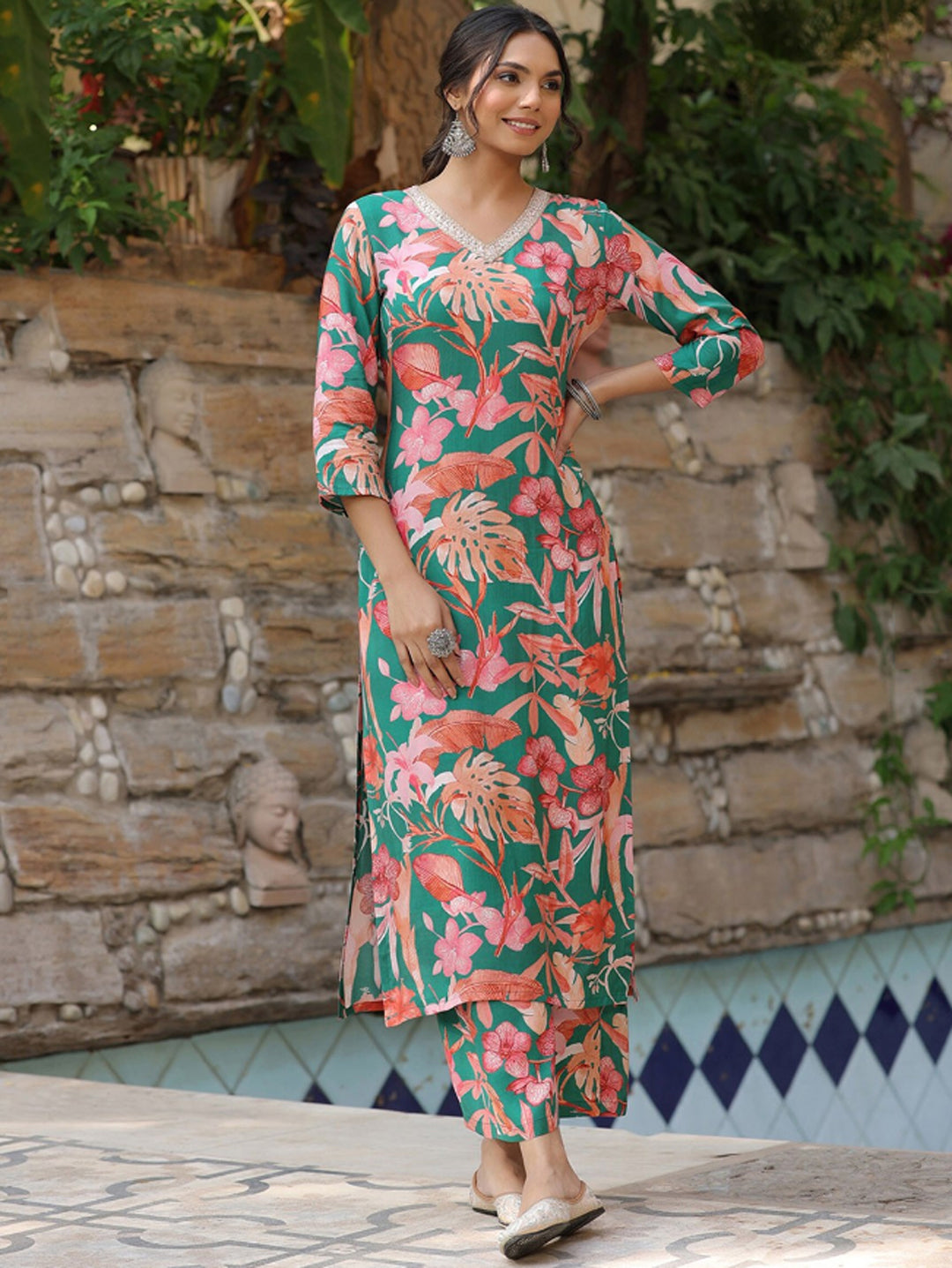 Green & Pink printed Co-ord set, 2pc, TK195