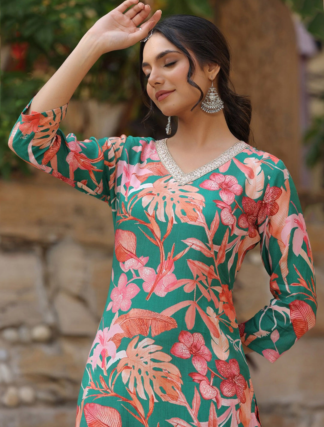 Green & Pink printed Co-ord set, 2pc, TK195