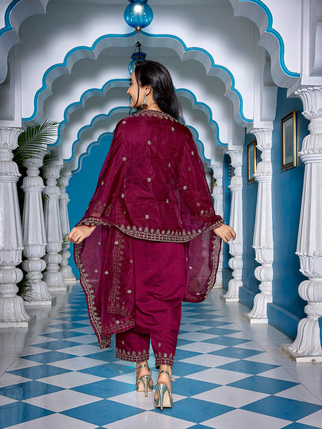 Shiny Viscose embroidered suit set with dupatta, 3pc, TK185-186