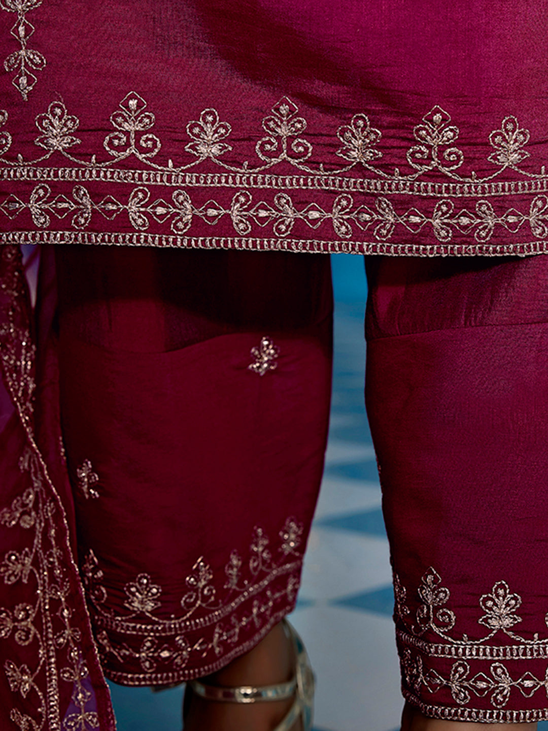 Shiny Viscose embroidered suit set with dupatta, 3pc, TK185-186