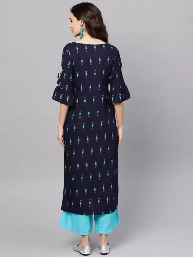 Women's N.Blue Rayon Blend Printed Kurta- 1pc set, TK058
