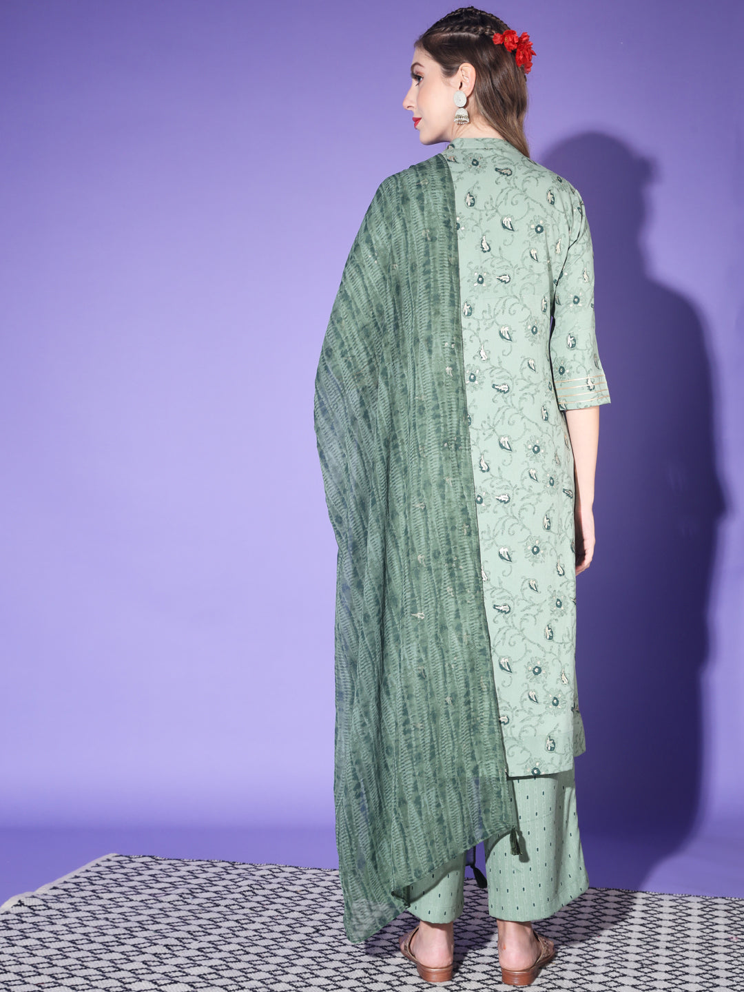 Women's Rayon Blend Printed Kurta with Pants & Dupatta- 3pc set, TK011