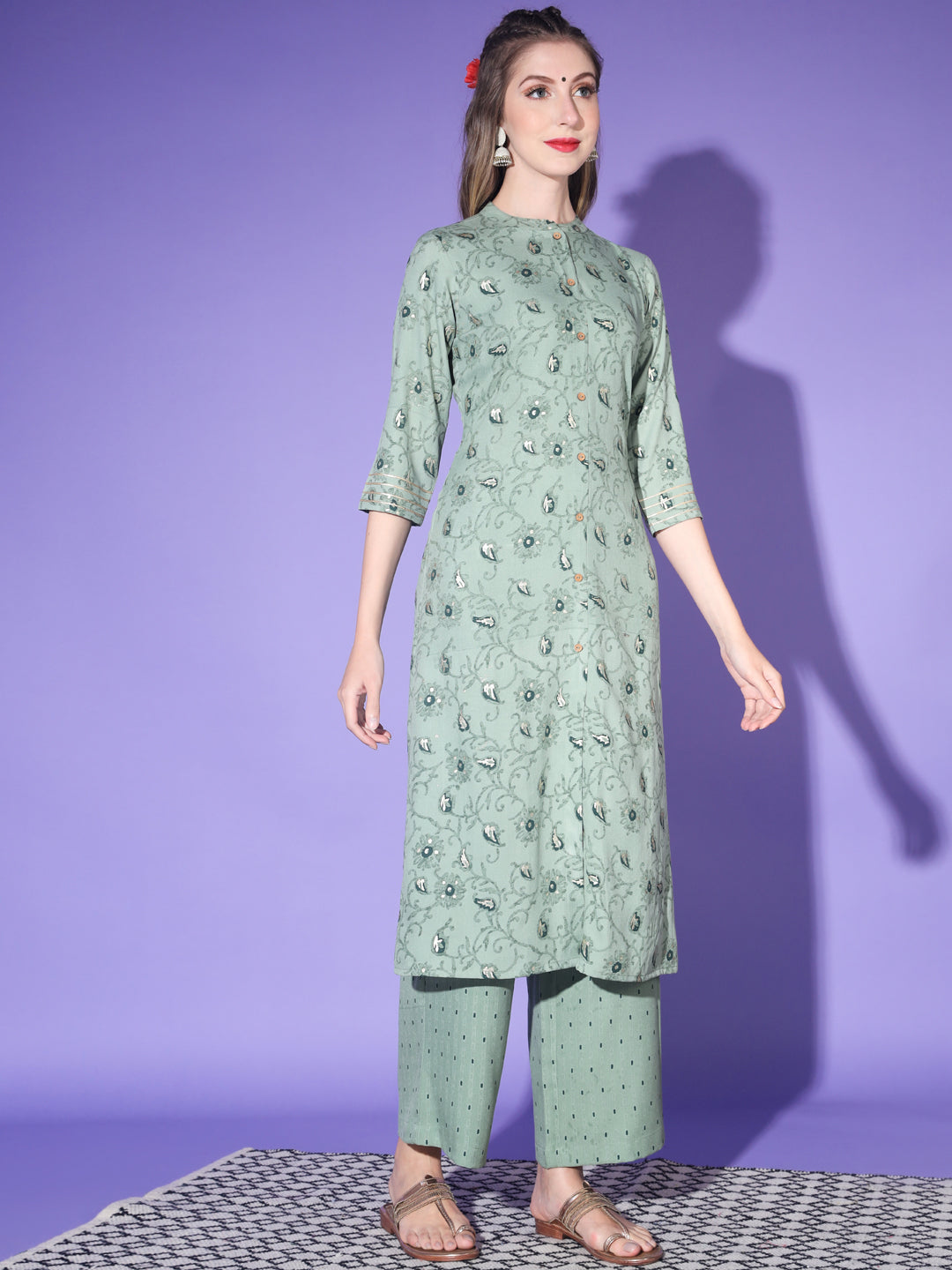 Women's Rayon Blend Printed Kurta with Pants & Dupatta- 3pc set, TK011