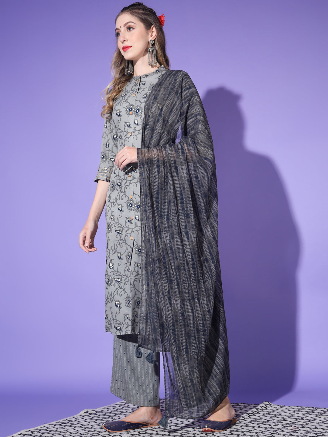 Women's Rayon Blend Printed Kurta with Pants & Dupatta- 3pc set, TK011