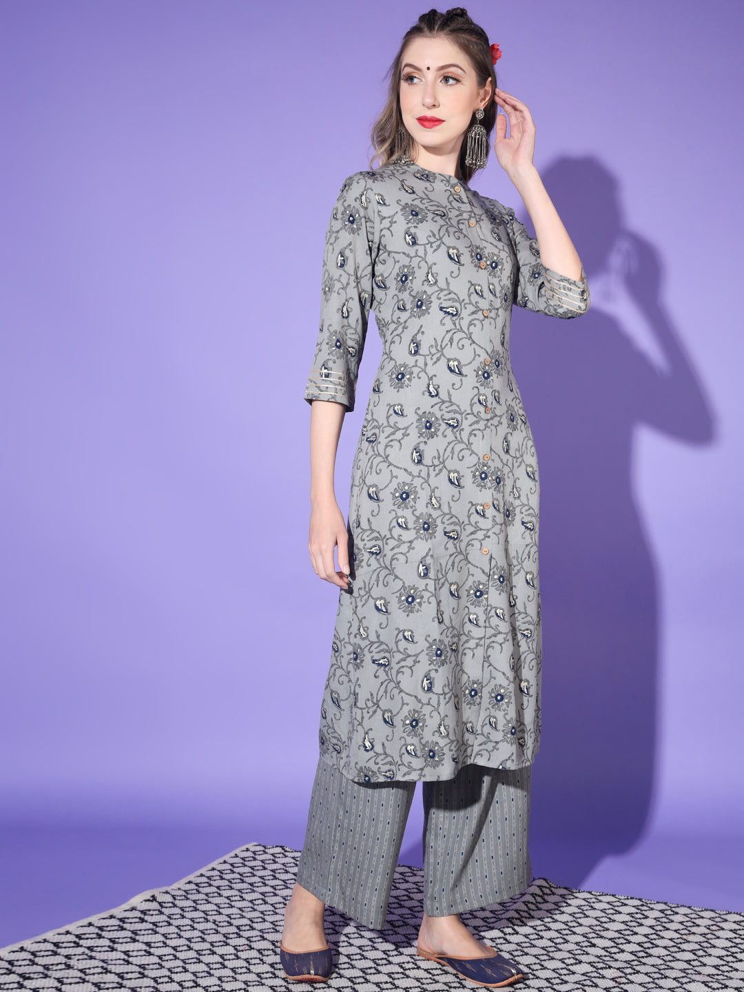 Women's Rayon Blend Printed Kurta with Pants & Dupatta- 3pc set, TK011