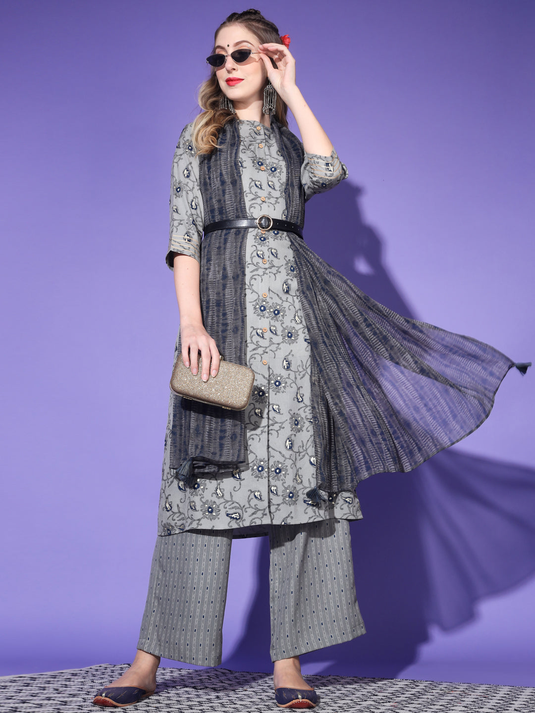 Women's Rayon Blend Printed Kurta with Pants & Dupatta- 3pc set, TK011