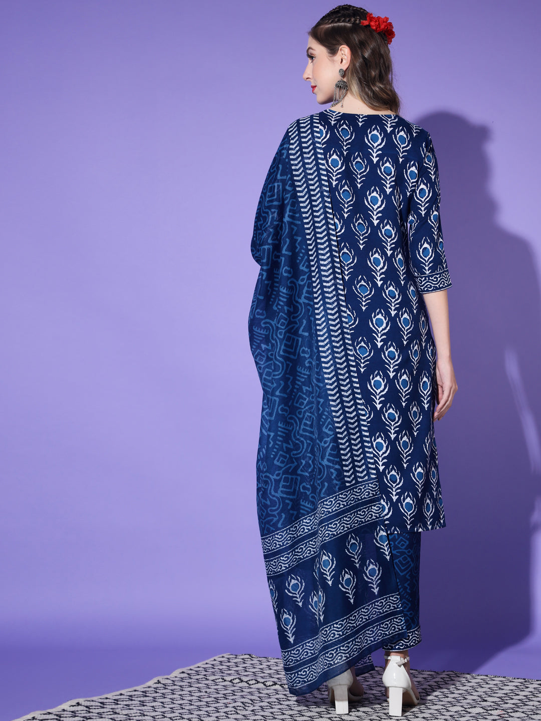 Women's Rayon Blend Printed Kurta with Pants & Dupatta- 3pc set, TK013