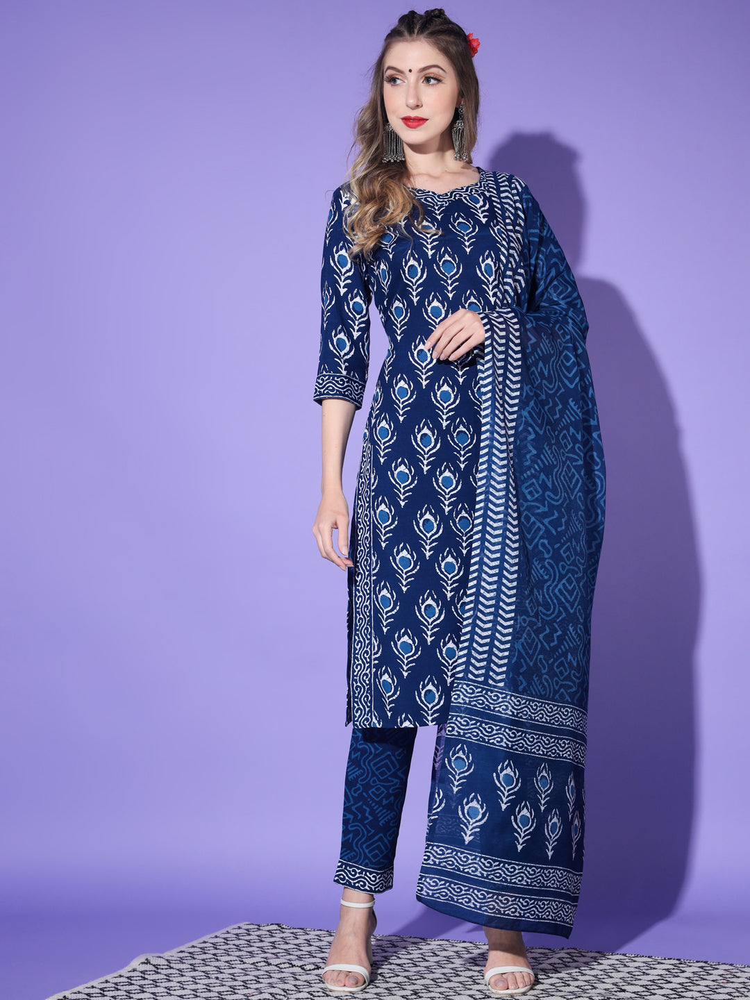 Women's Rayon Blend Printed Kurta with Pants & Dupatta- 3pc set, TK013
