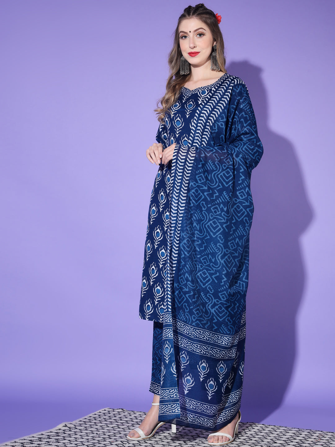 Women's Rayon Blend Printed Kurta with Pants & Dupatta- 3pc set, TK013