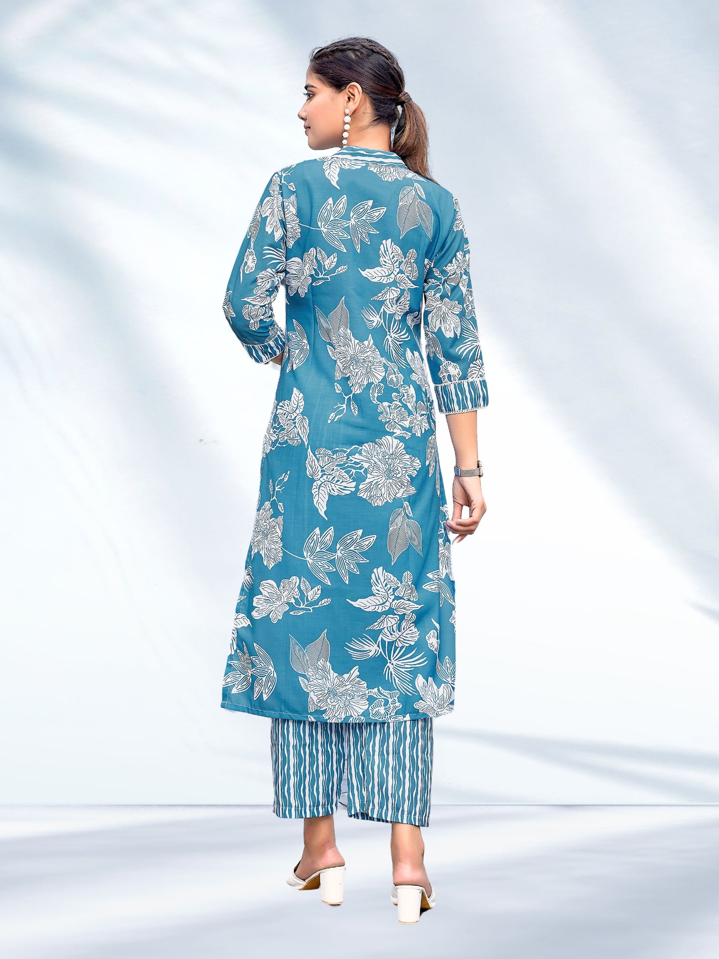 Blue printed Rayon Co-ord set, 2pc, TK196