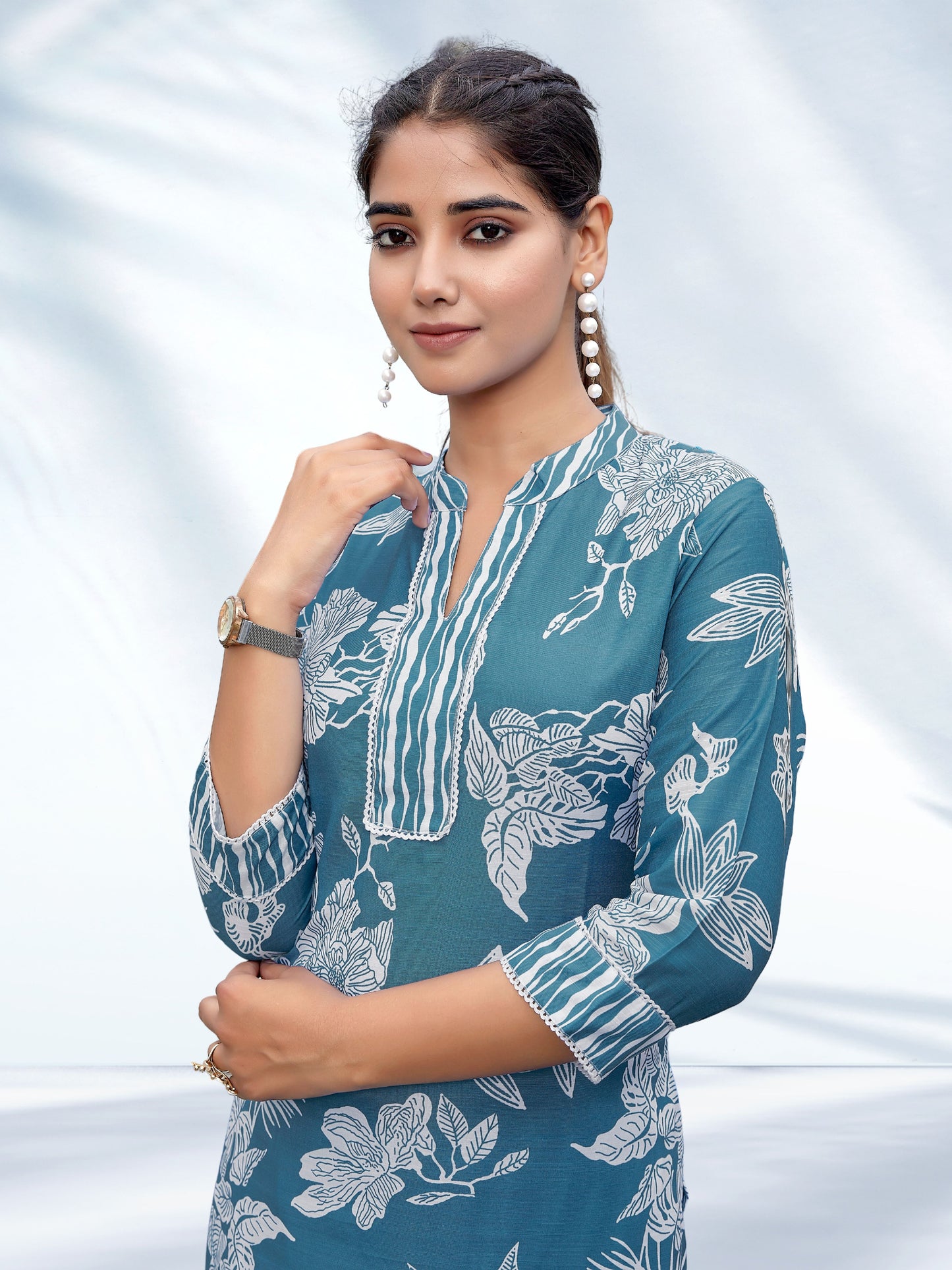 Blue printed Rayon Co-ord set, 2pc, TK196