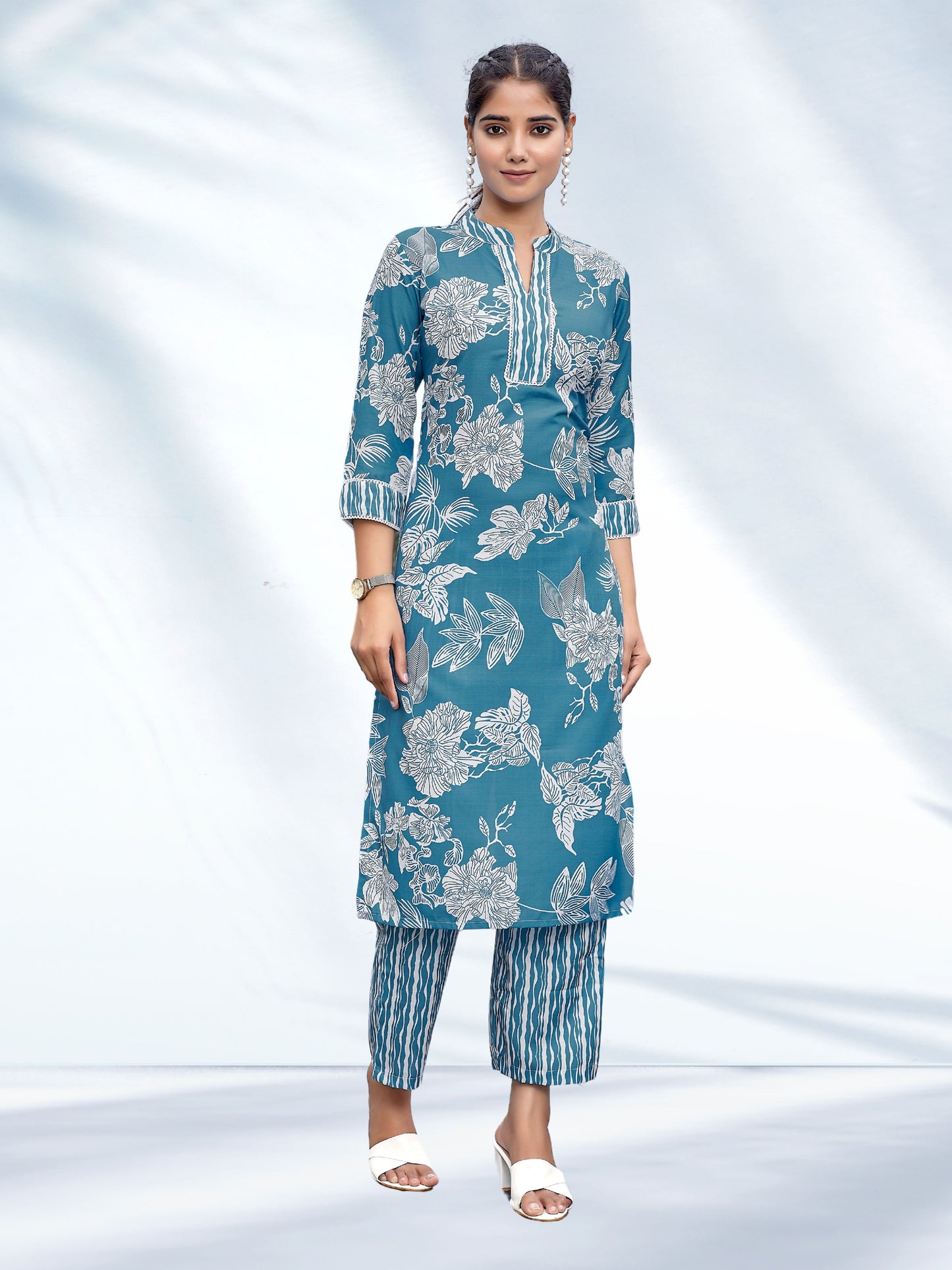 Blue printed Rayon Co-ord set, 2pc, TK196