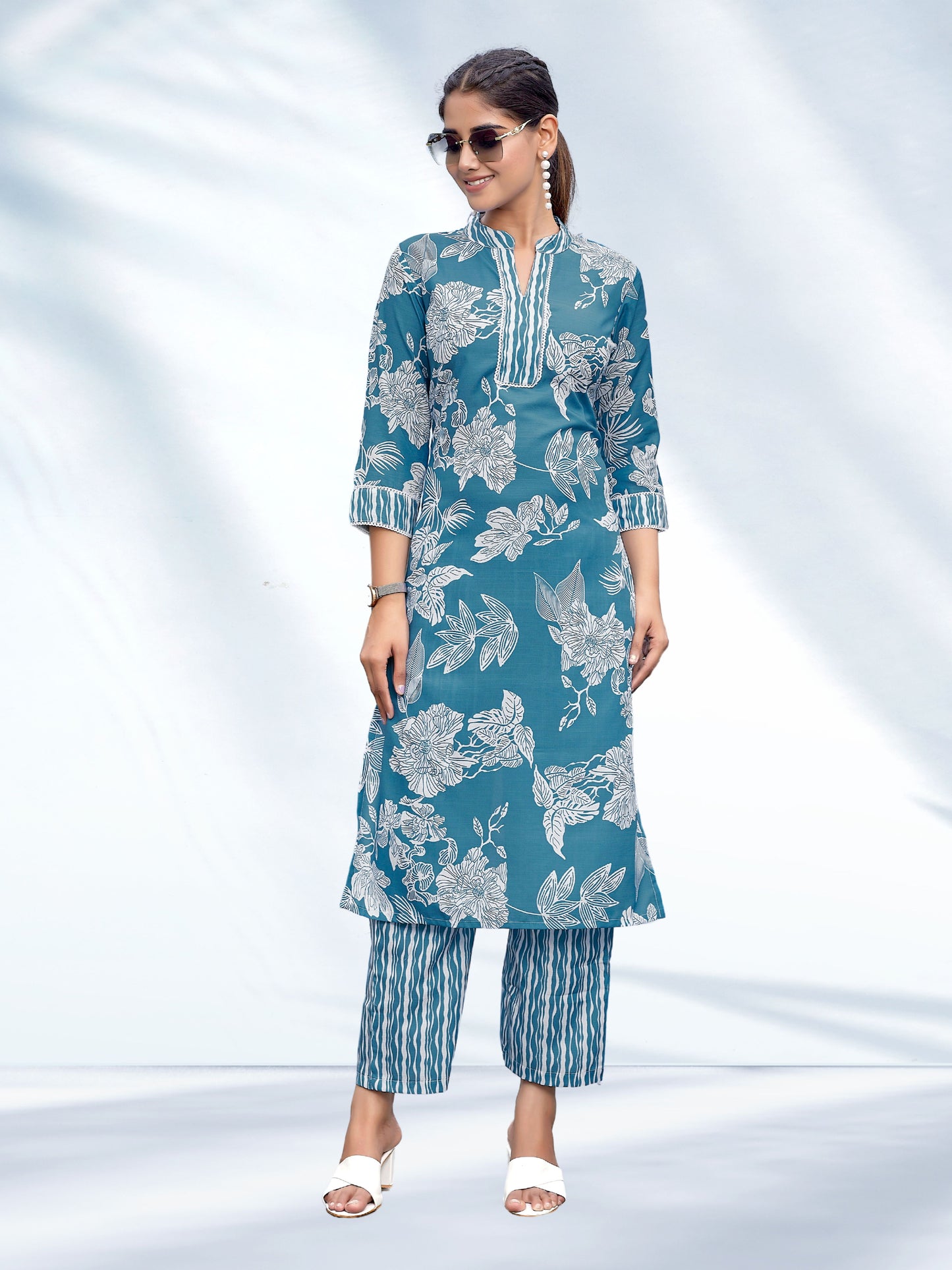 Blue printed Rayon Co-ord set, 2pc, TK196