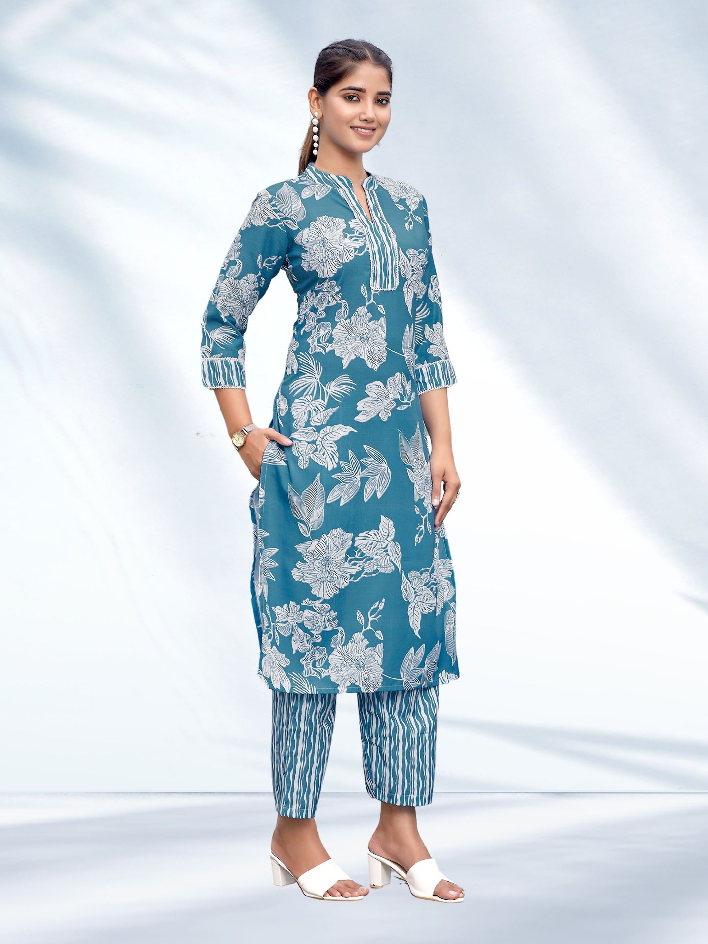 Blue printed Rayon Co-ord set, 2pc, TK196