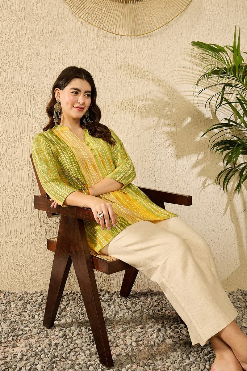 Green Rayon Blend Floral Printed Regular Top