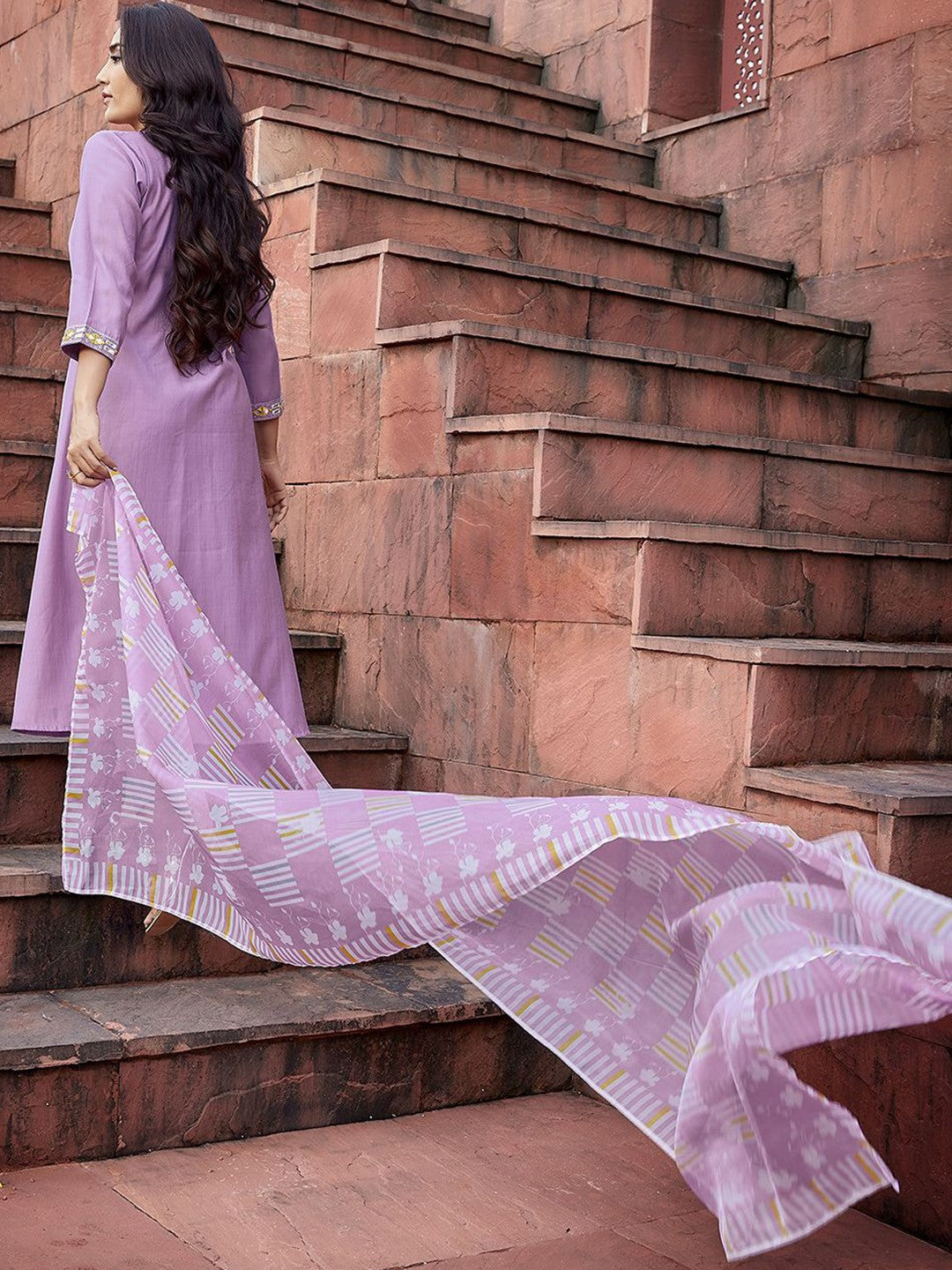 Yoke Design with Mirror Work & Solid Flared Viscose Kurta Pant with Dupatta, 3pc, TK208-209