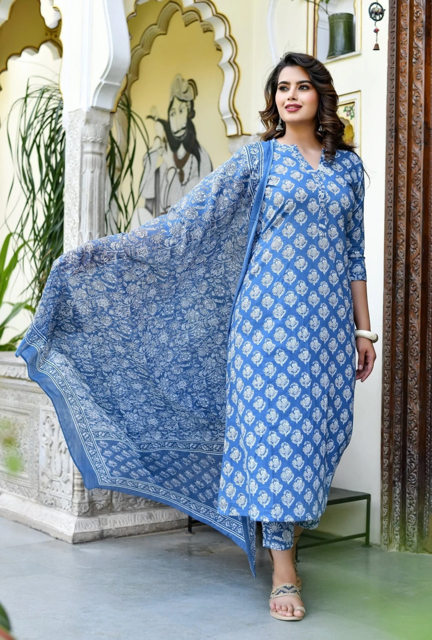 Women's Rayon Blend Printed Kurta with Pants & Dupatta- 3pc set, TK020