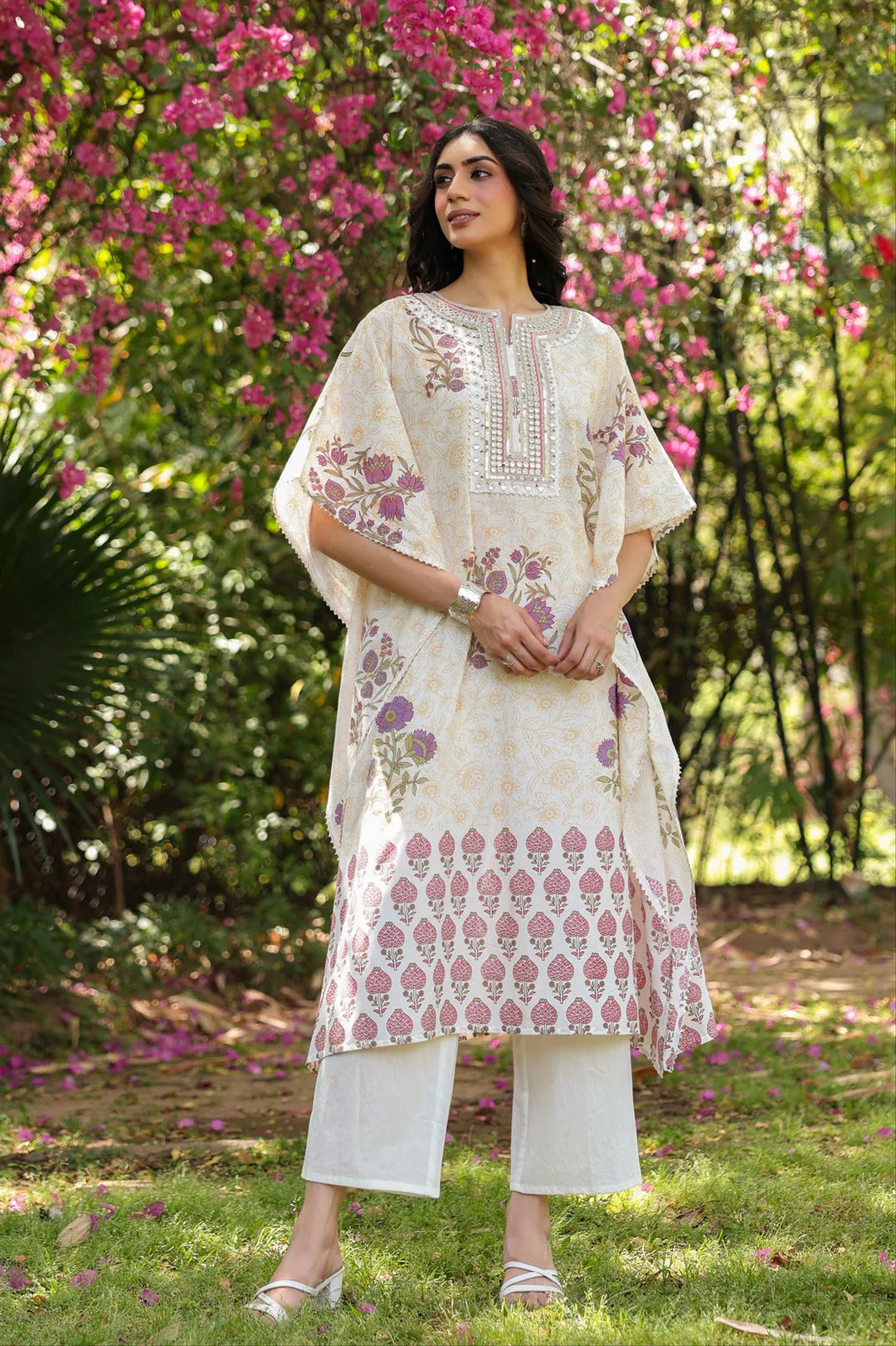 Purple Jaal-Motifs Cotton Block Printed Kaftan Set