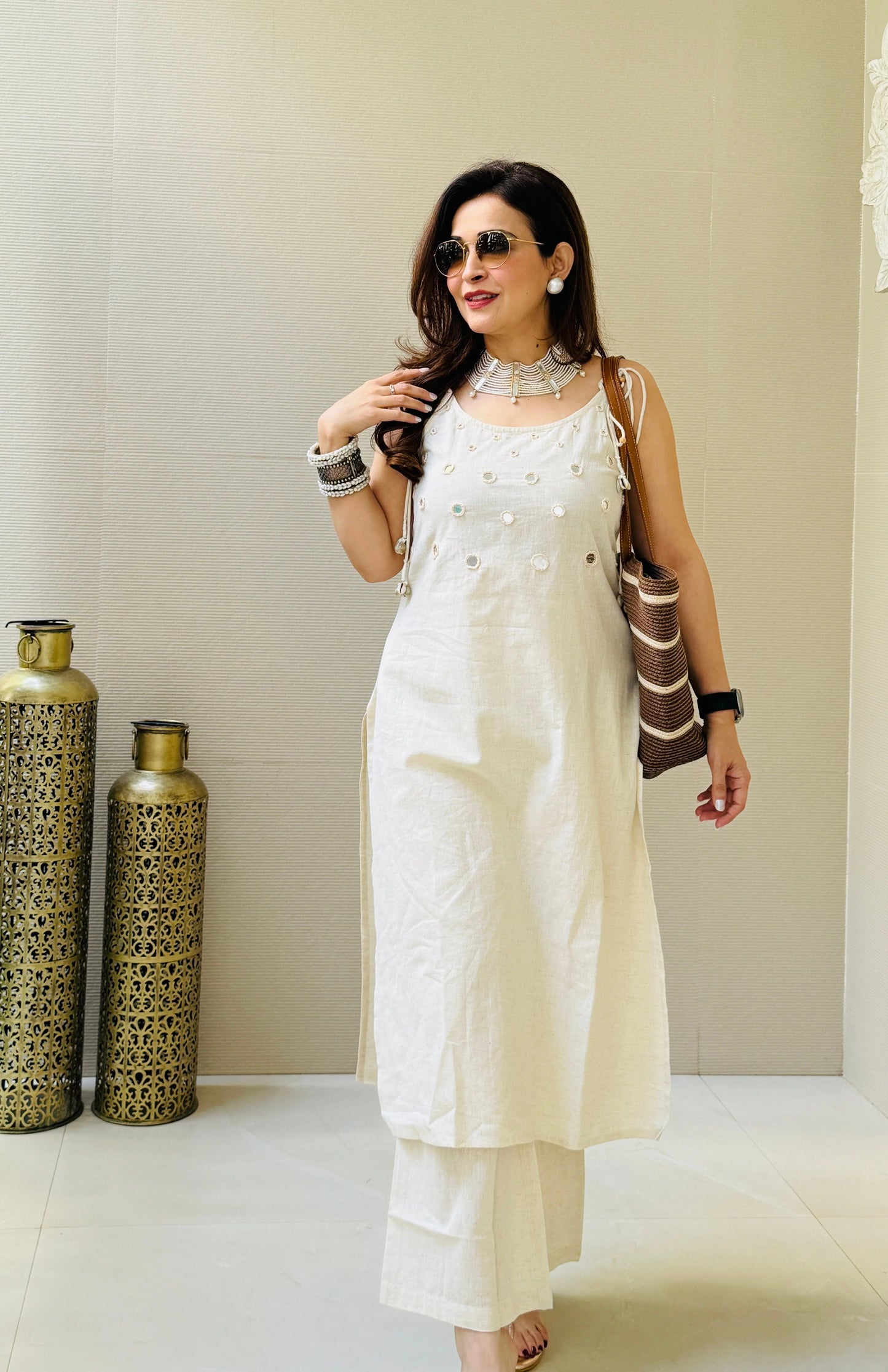 Stylish & Comfy Noodle Strap Cotton Co-ord set with Mirror work