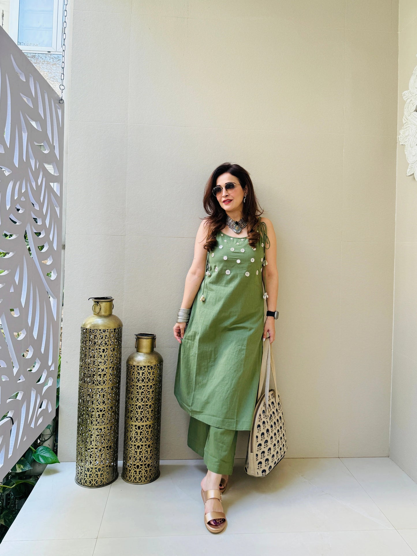 Stylish & Comfy Noodle Strap Cotton Co-ord set with Mirror work