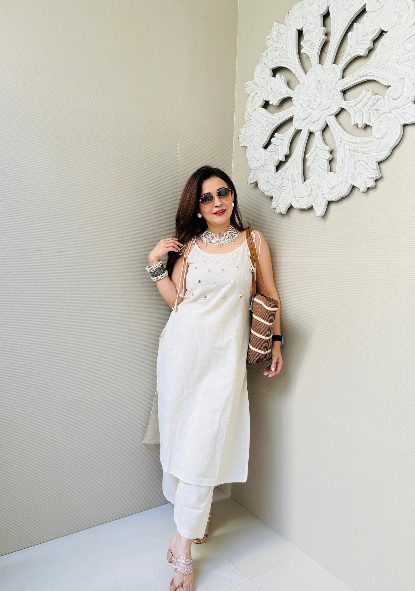 Stylish & Comfy Noodle Strap Cotton Co-ord set with Mirror work