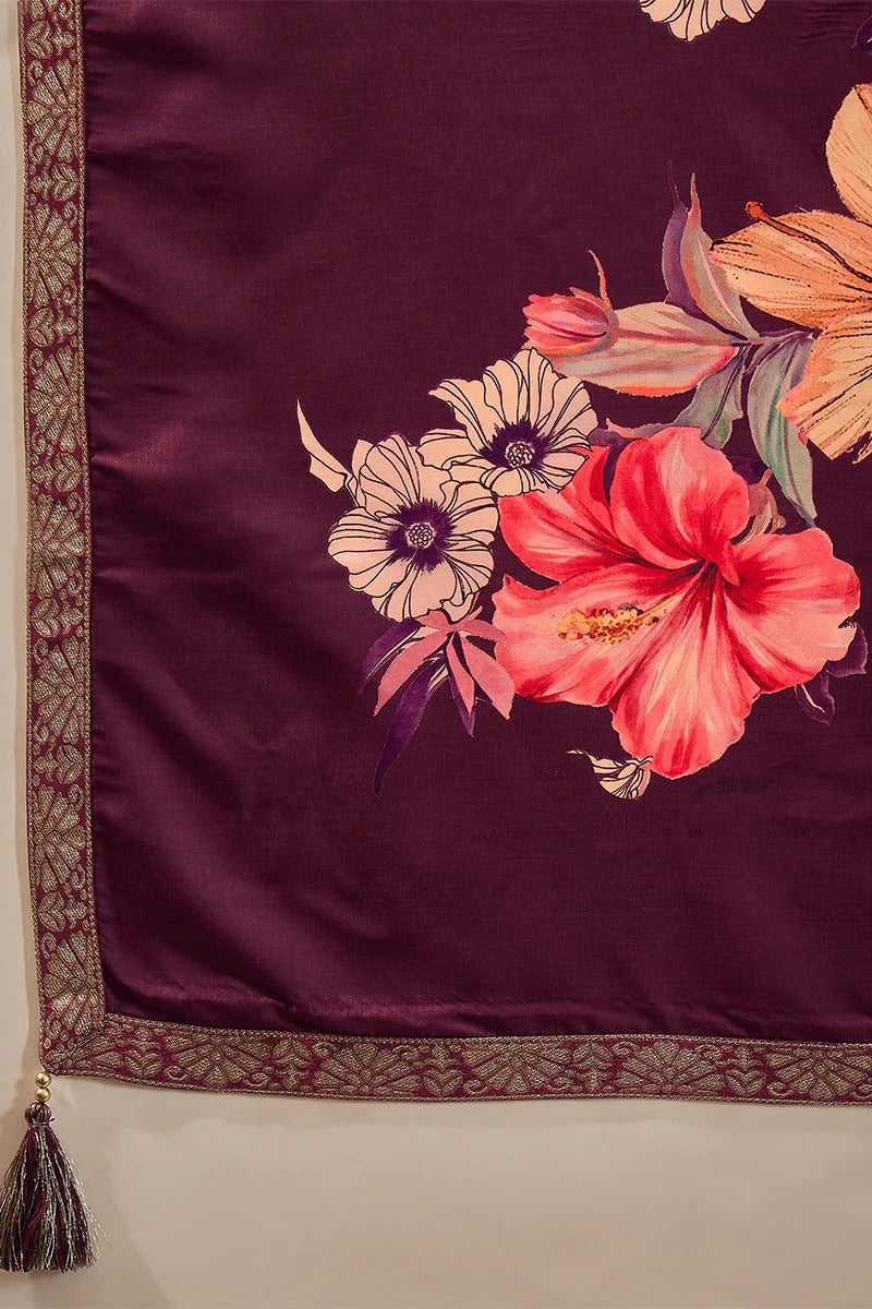 Purple Pure Silk Bandhani Embroidered Anarkali Suit Sets