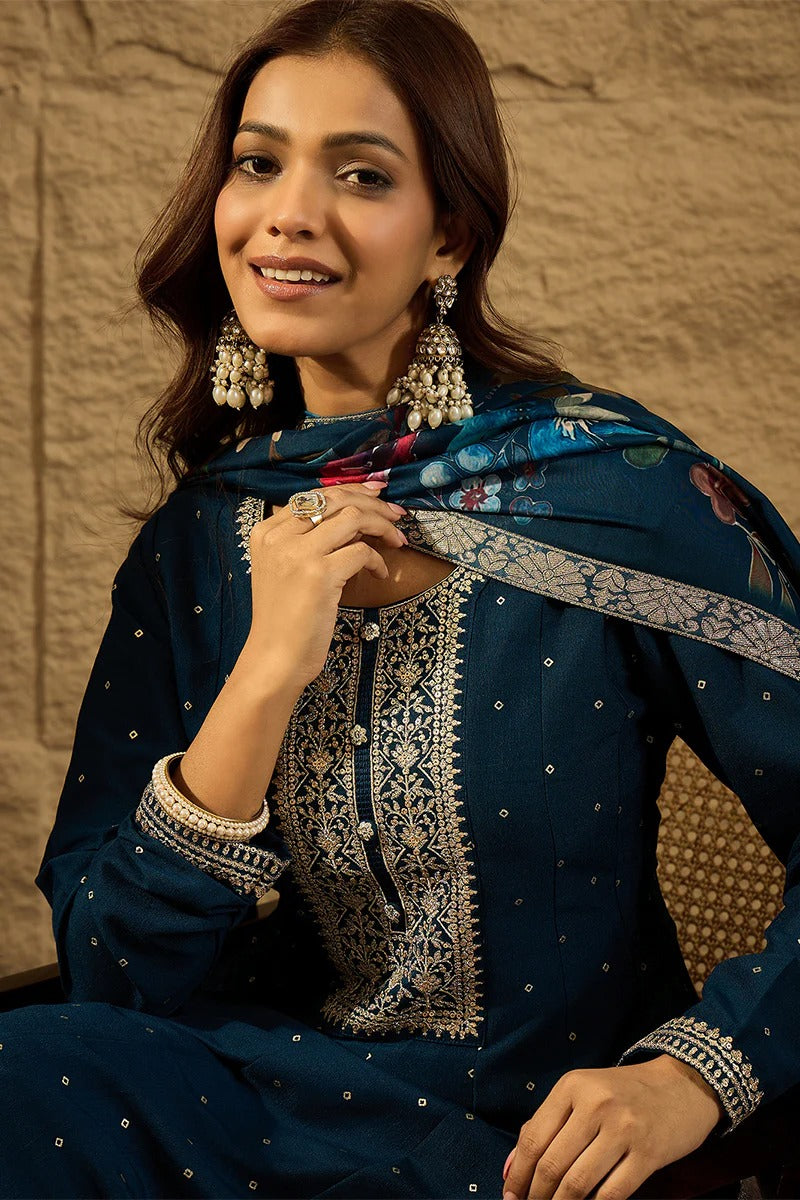 Blue Pure Silk Bandhani Embroidered Anarkali Suit Sets