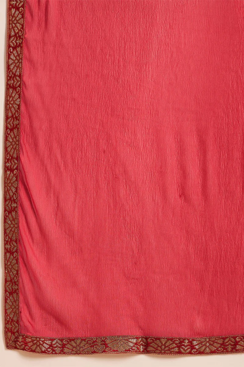 Red Silk Ethnic Motifs Woven Design Straight Kurta Trousers With Dupatta