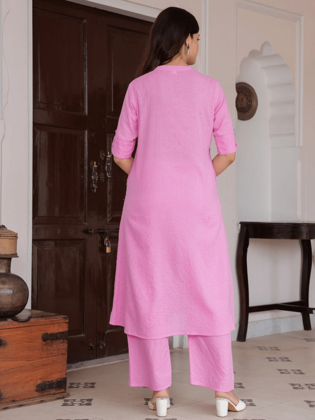 Kaatha work Cotton Long Co-ord set with Mandarin collar, 2pc, TK148-157