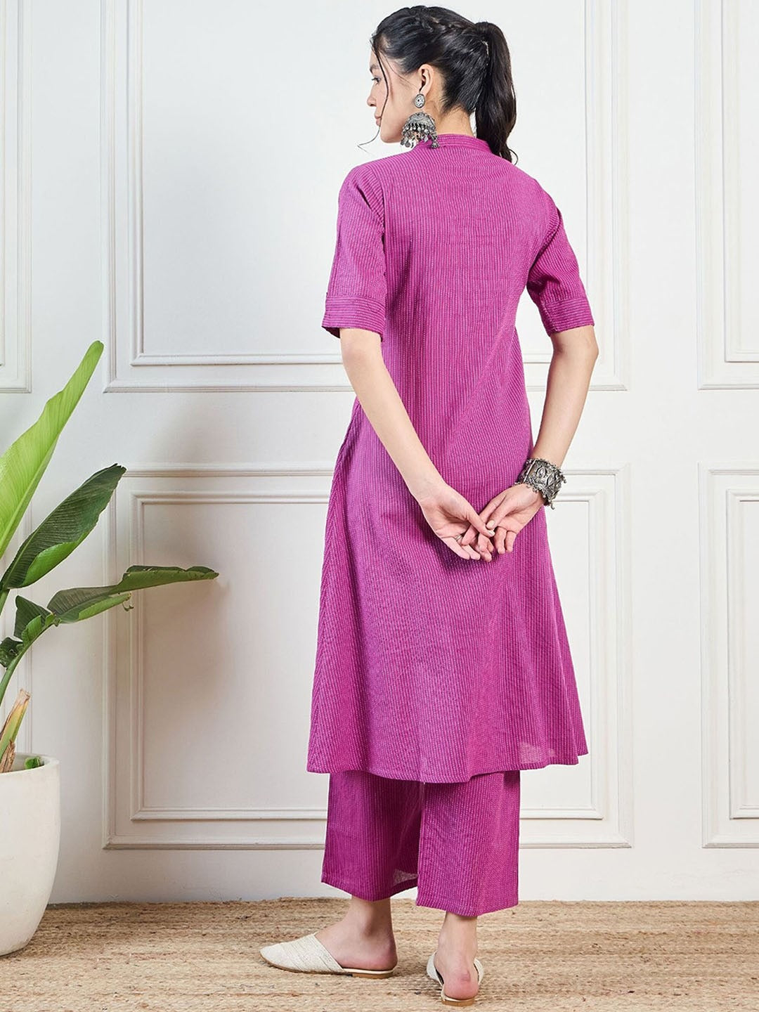 Kaatha work Cotton Long Co-ord set with Mandarin collar, 2pc, TK148-157