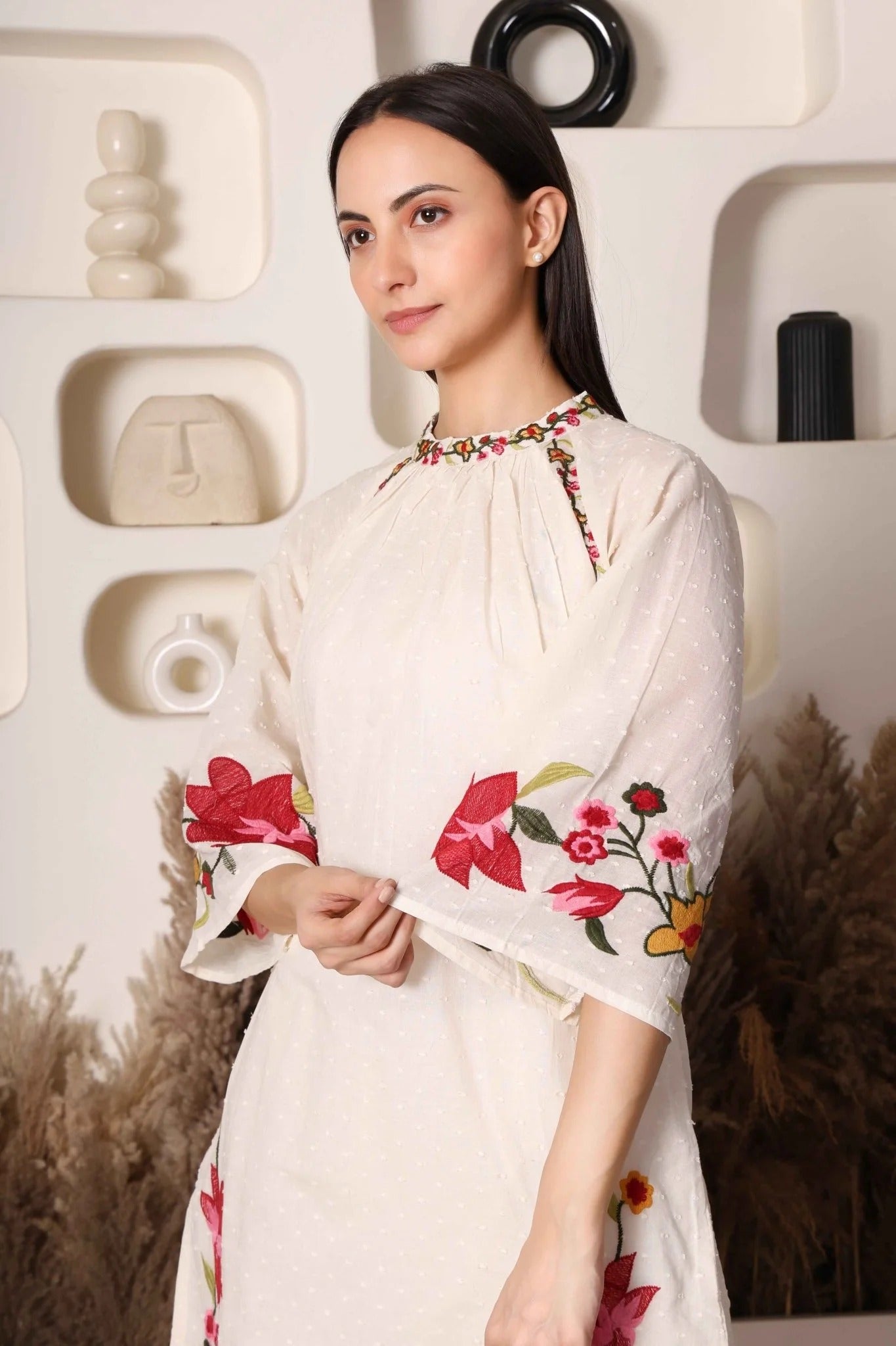 Multicolor Flower Embroidered Cotton Suit for Elegant Style