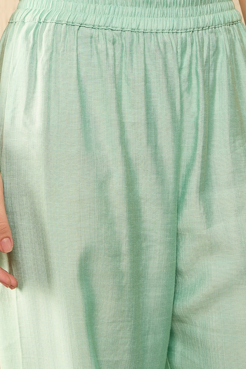Sea Green Viscose Rayon Solid Embroidered Straight Salwar Kurta Set
