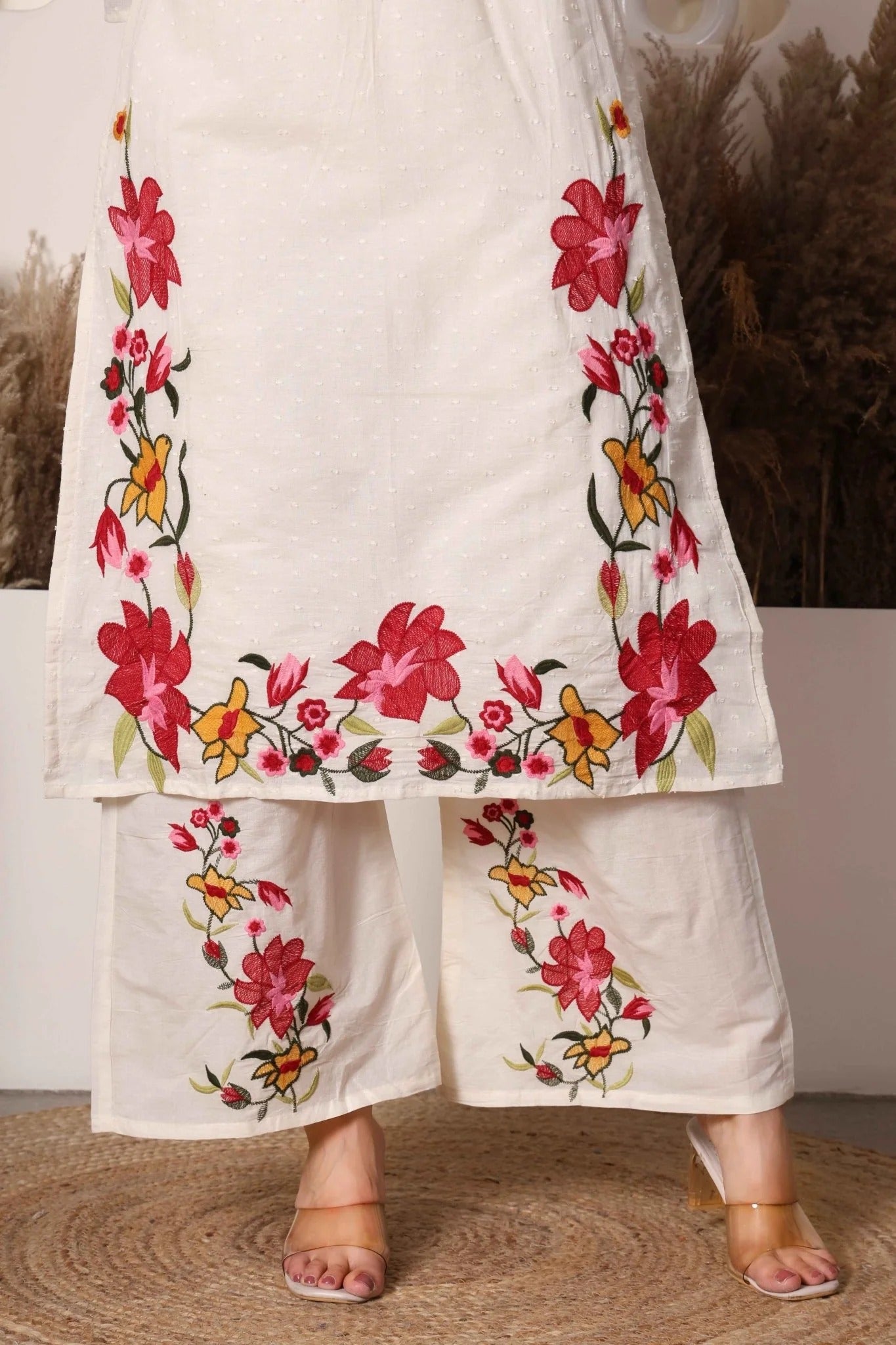 Multicolor Flower Embroidered Cotton Suit for Elegant Style