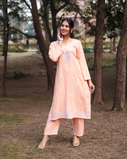 Chikankari embroidery Cotton Co-ord set, 2pc, TK138,162-163