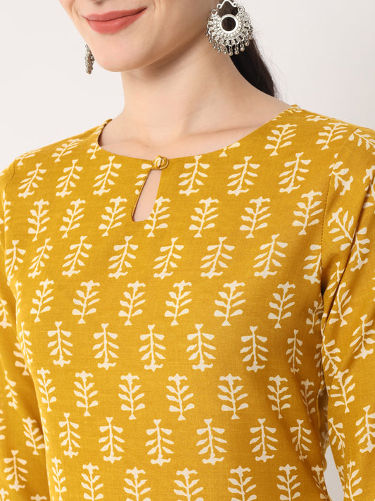 Women's Mustard Rayon Blend Printed Kurta- 1pc set, TK061