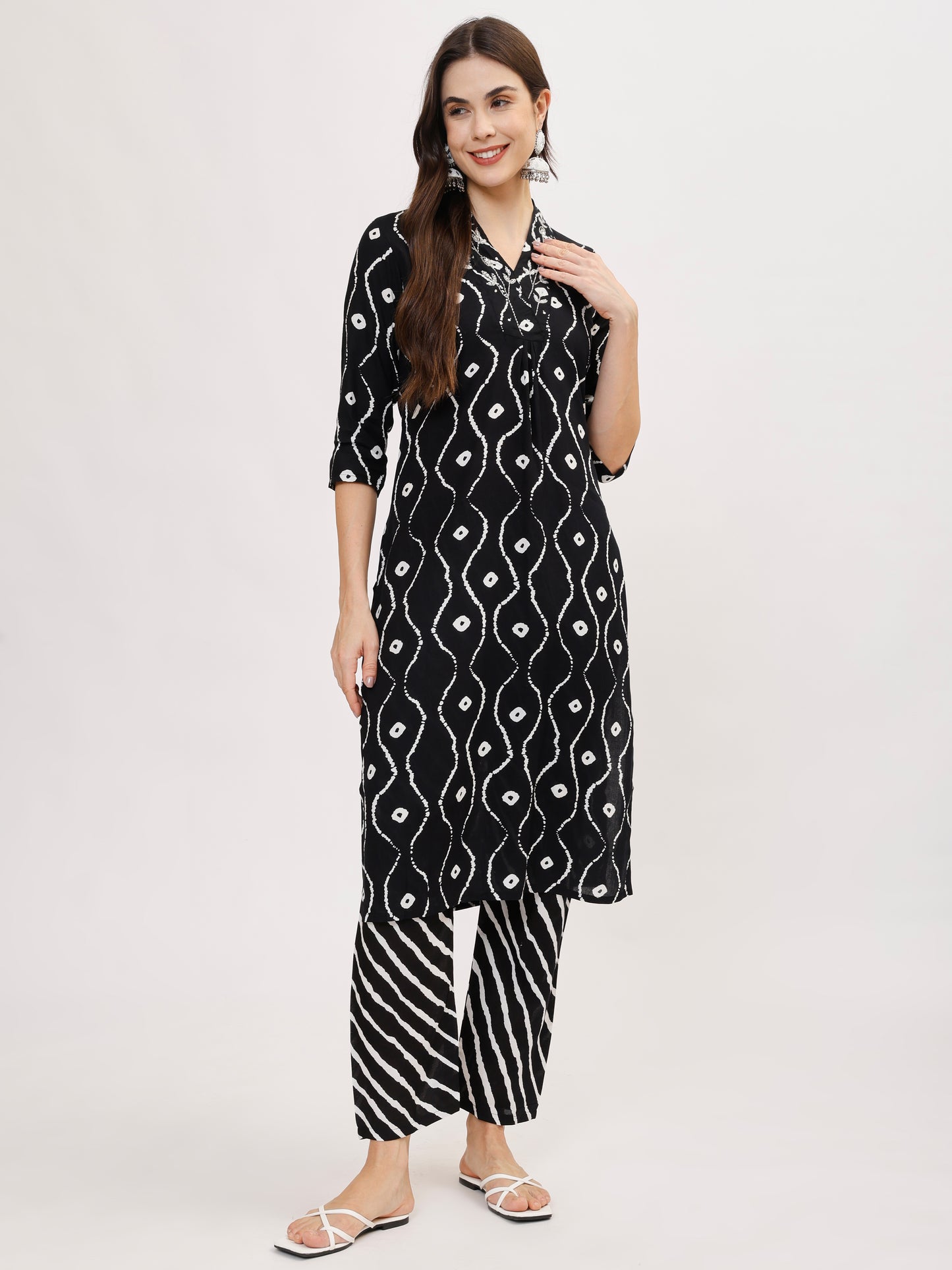 Black Heavy Rayon Co-ord set with Hand Adda work on yoke, 2pc