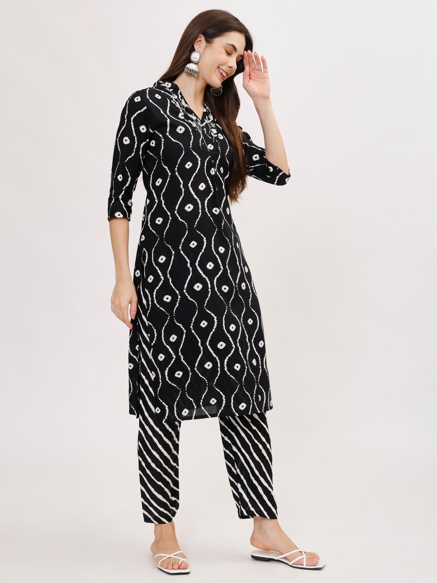 Black Heavy Rayon Co-ord set with Hand Adda work on yoke, 2pc